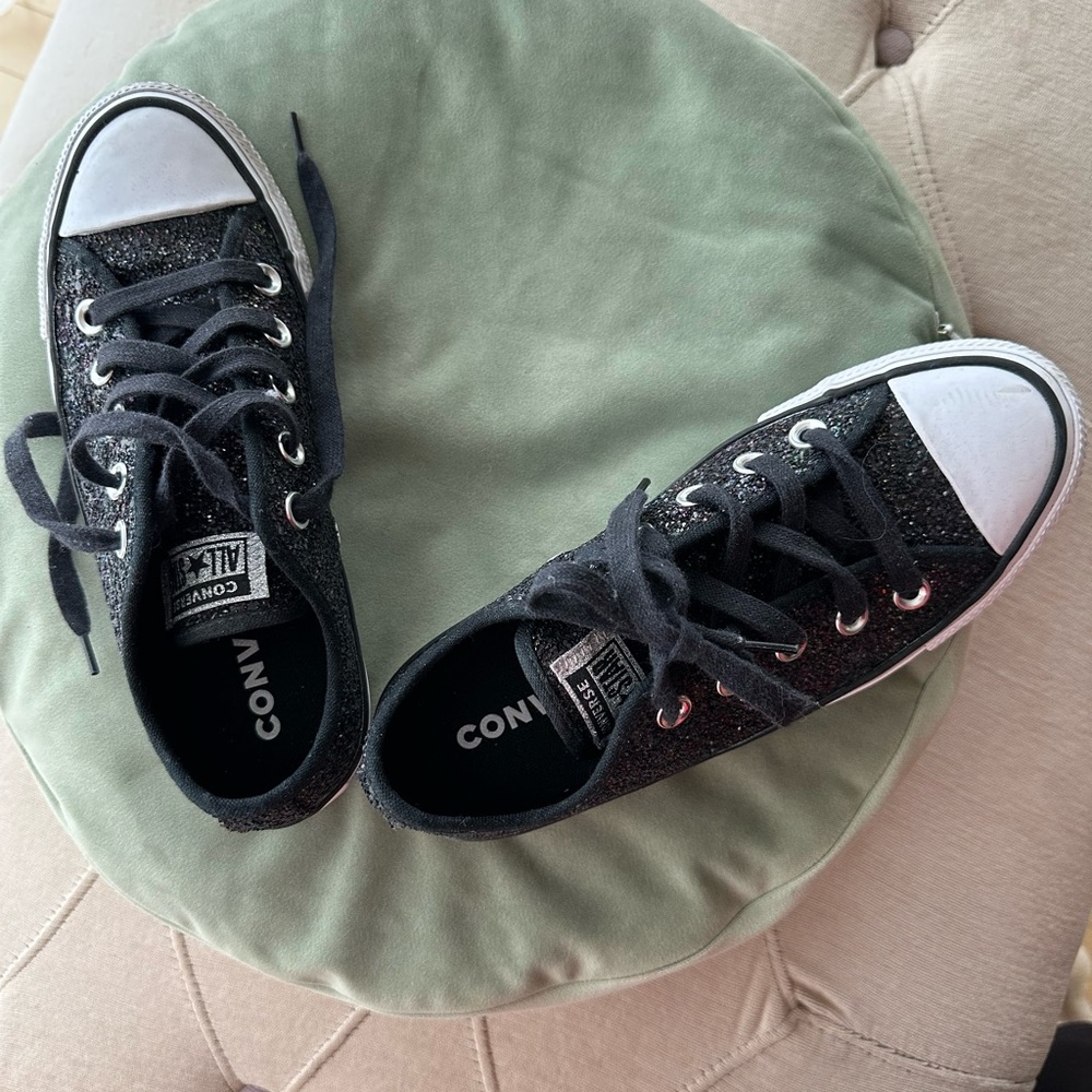 Converse Chuck Taylor All Star Low Black Glitter Sneakers Womens Size 5.5 - Picture 3 of 7